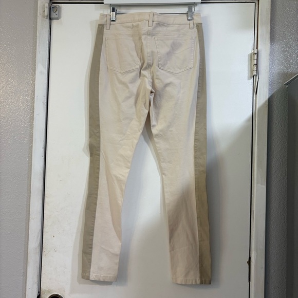 Eileen Fisher Color Block Side Stripe Bone Cream Tan Pants Cotton Coastal Clean - Picture 4 of 11